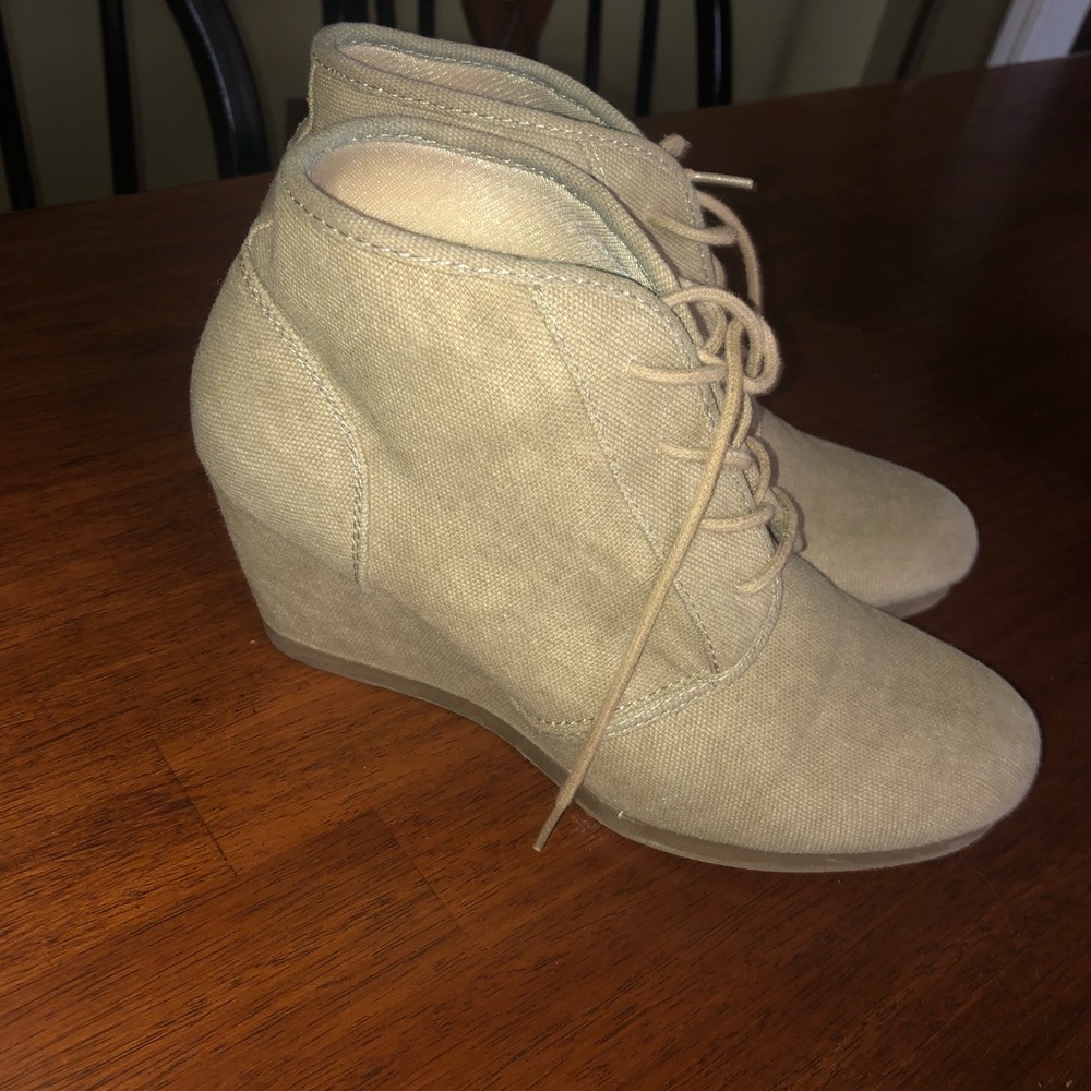 Nude lace up wedges